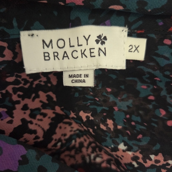 Molly Bracken Black and Pink Sheer Tie Front Blouse Size 2X - Picture 7 of 7